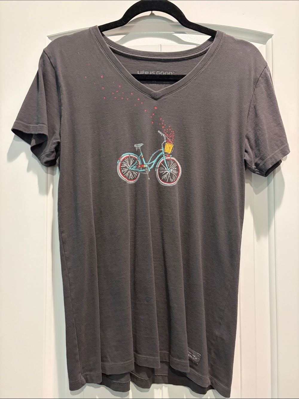 Life is Good V‑Neck Tee with Bicycle Graphic